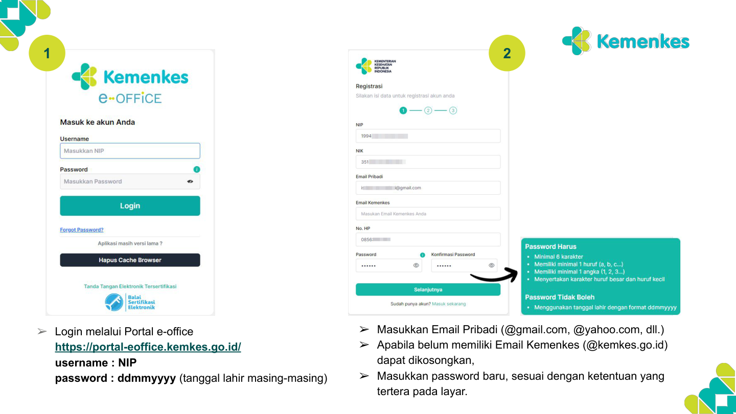 Halaman Login &amp; Registrasi e-Office