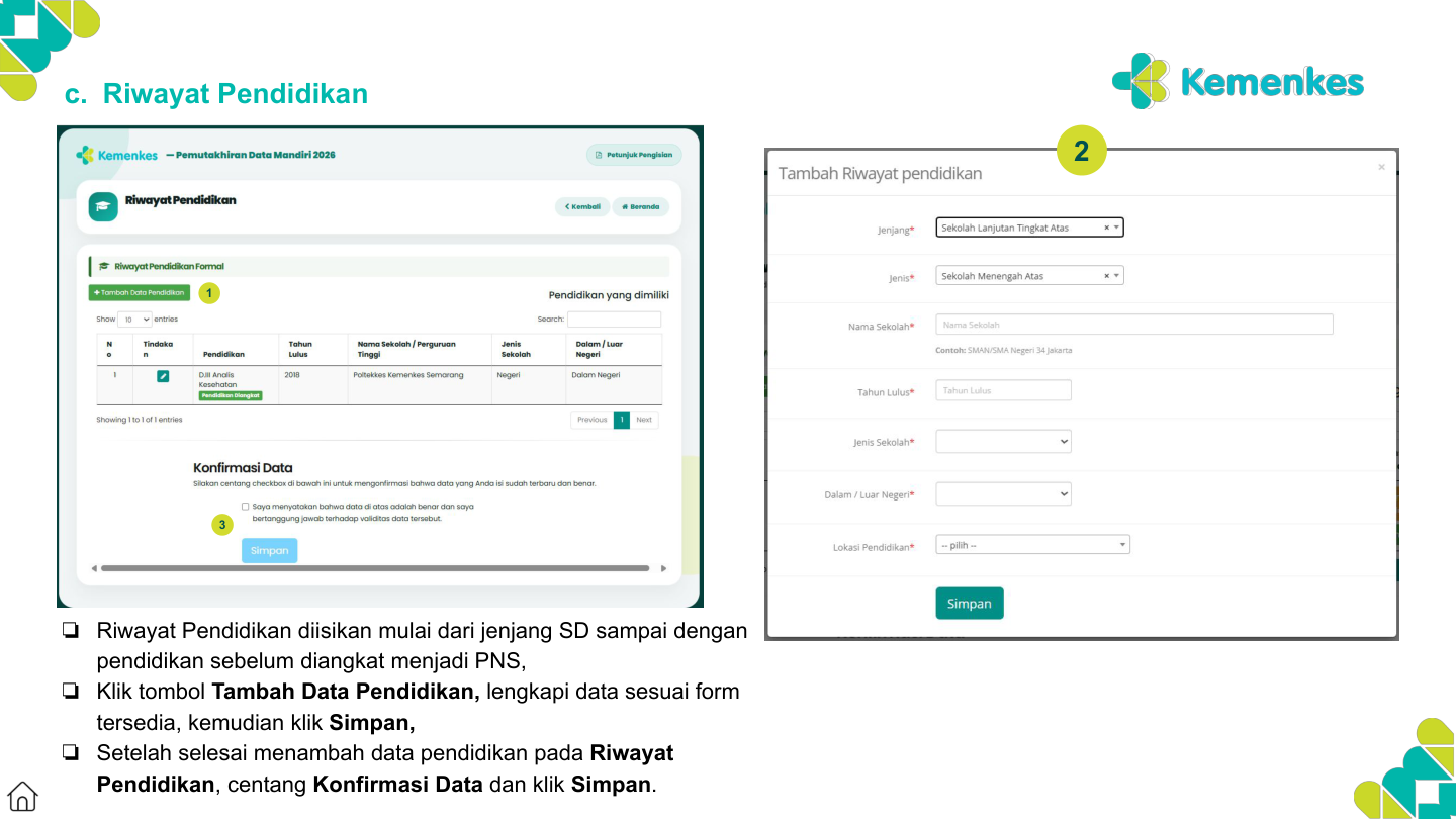 Form Riwayat Pendidikan Formal